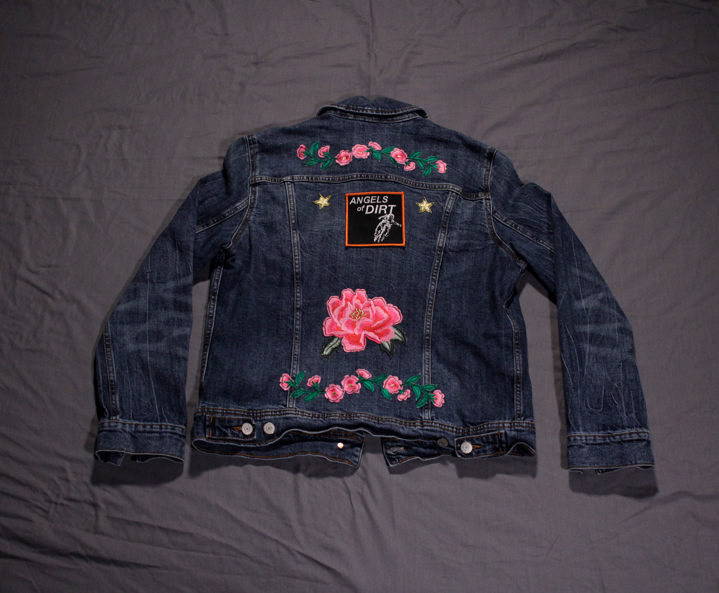 Custom Denim Jacket - Pink Flowers (Medium)