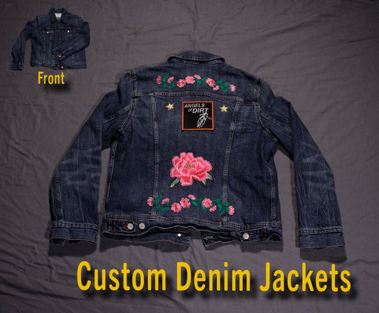 Custom Denim Jacket - Pink Flowers (Medium)